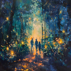 Forest Magic Walk Paint Peopl Scene Impressionistic