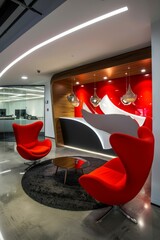 Professional Photography of the corporate branding and signage throughout the headquarters, reinforcing the, Generative AI
