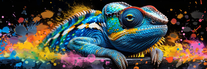 chameleon in neon colors in a pop art style
