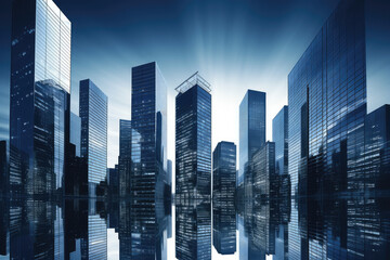 Obraz premium Impressive skyscrapers reflecting in the water