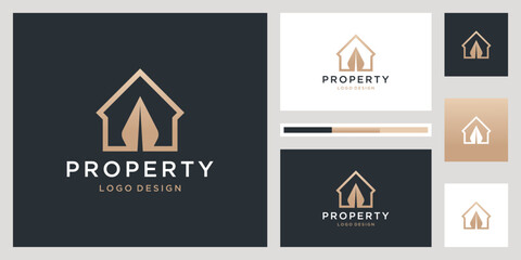 Minimalist elegant home vector logo design with line art style