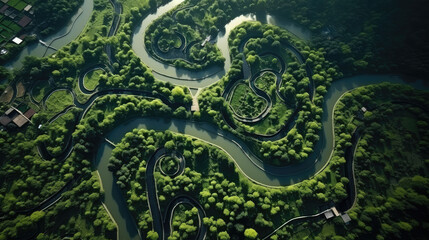 Obraz premium Serenity Flow: Aerial View of Meandering River