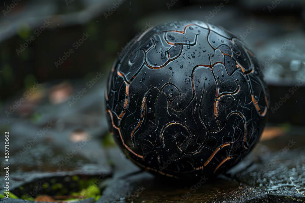 Poster a close-up of a sphere containing a labyrinth of twisting, tube-like microstructures,