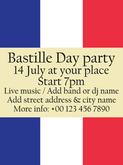Bastille day party poster flyer or social media post  design