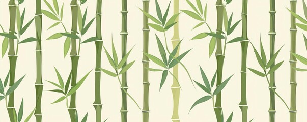 Bamboo border, muted greens, flat design, repeating pattern