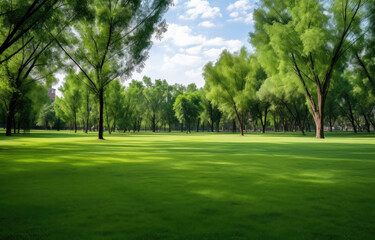 Fototapeta premium Tranquil Green Park Oasis in Sunlight