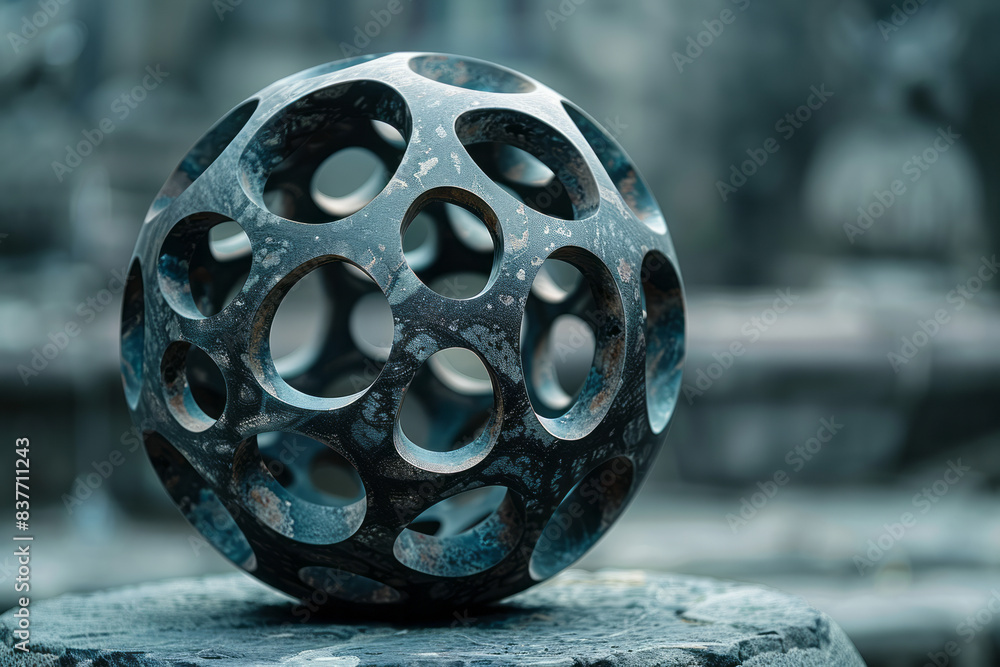 Poster a close-up of a sphere containing geometric microstructures, each shape perfectly formed and interlo