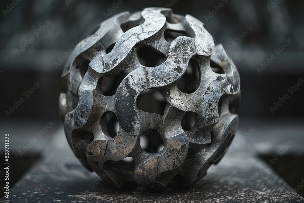 Poster a close-up of a sphere containing geometric microstructures, each shape perfectly formed and interlo