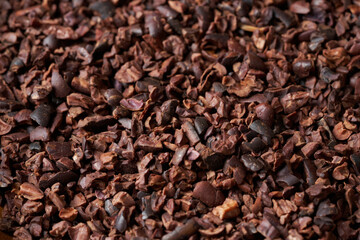 close up cacao cocoa nib background food texture