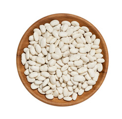 top view flat lay raw white bean isolated on white background in wood bowl