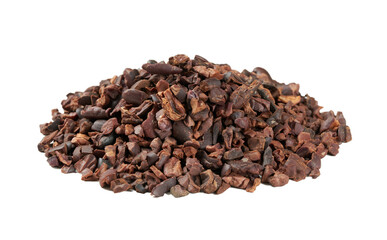 closeup cacao cocoa nib isolated on white background.