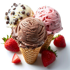 icecream in a cone with vanilla and chocolate
