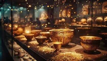 Ancient artifacts, dim lighting, historical display close up, focus on, copy space, rich tones, Double exposure silhouette with artifacts