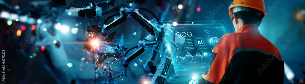 Leinwandbilder industry 4.0, ai, smart industry factory, industrial revolution, engineer use ai interface control r