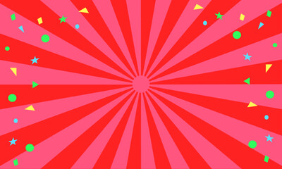 赤いサンバーストと紙吹雪の背景