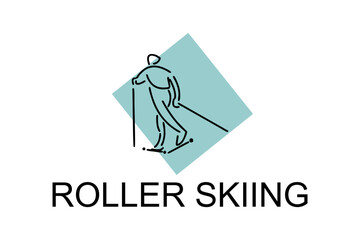 Roller skiing player vector line icon. practicing roller skiing on street logo, equipment sign. sport pictogram illustration