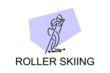 Roller skiing player vector line icon. practicing roller skiing on street logo, equipment sign. sport pictogram illustration