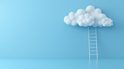  A blue wall features two ladders ascending to identical cloud shapes, resembling ladders