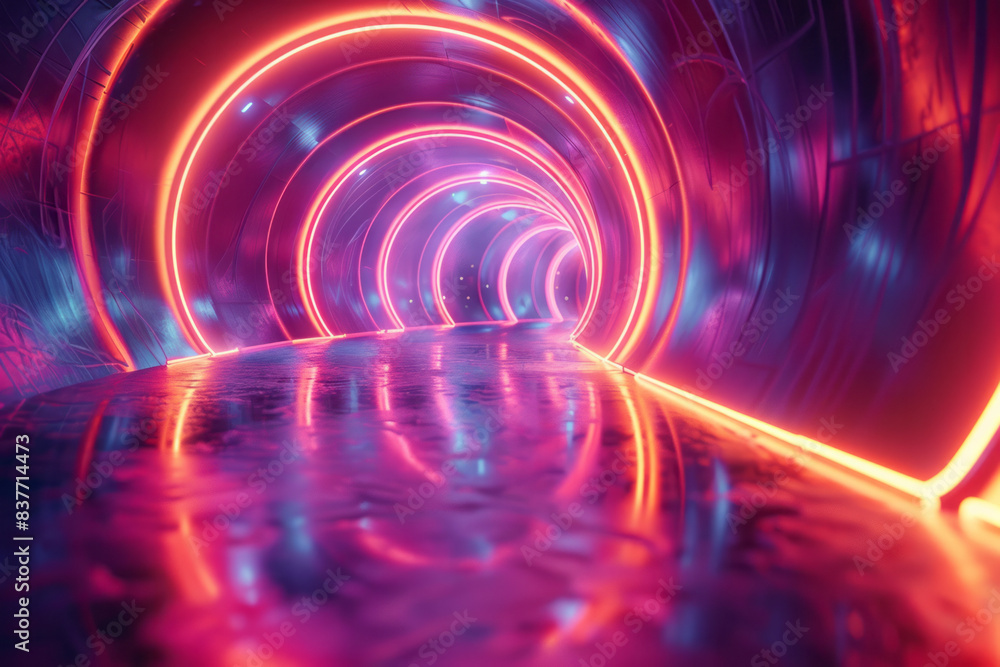 Poster an infinity loop made of neon lines, with a continuous flow of light that creates a sense of movemen