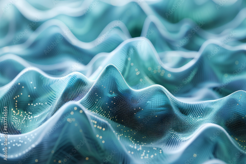 Aufkleber an abstract 3d pixel art pattern of waves, with varying shades of blue and green pixels creating a s