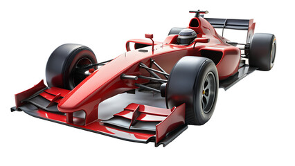 Professional red formula one race car in pit png isolated on transparent background