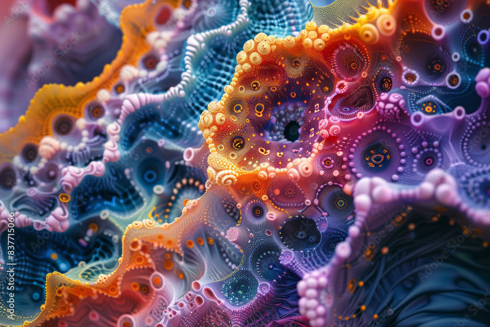 Aufkleber an abstract 3d pixel art design of a fractal pattern, with intricate details and bright colors,
