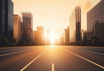 Fototapeta premium Sunrise on Empty Urban Avenue