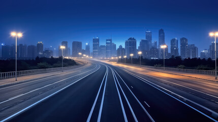 Obraz premium Modern Cityscape with Empty Highway at Night