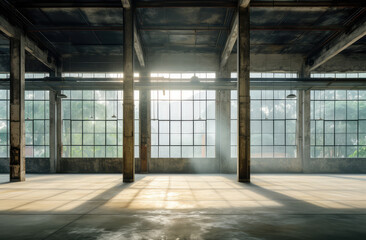 Fototapeta premium Spacious Sunlit Industrial Warehouse Interior