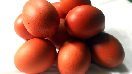 Fresh raw chicken eggs are placed in rows. Cover with tissue and water. in cardboard containers. Chicken eggs are healthy for the body. high nutritional value