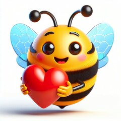 Obraz premium a 3D bumblebee happy emoji holding heart on a white background