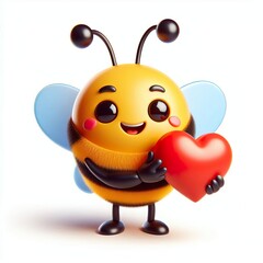 Fototapeta premium a 3D bumblebee happy emoji holding heart on a white background