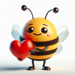 Fototapeta premium a 3D bumblebee happy emoji holding heart on a white background