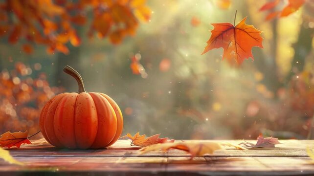 Halloween pumpkin on autumn leaves background