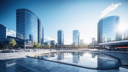 Naklejka premium Modern Urban Landscape With Water Reflection
