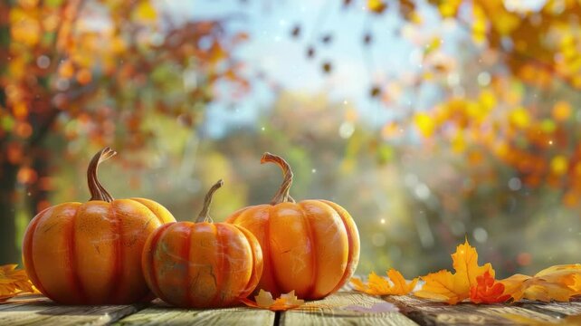 Halloween pumpkin on autumn leaves background