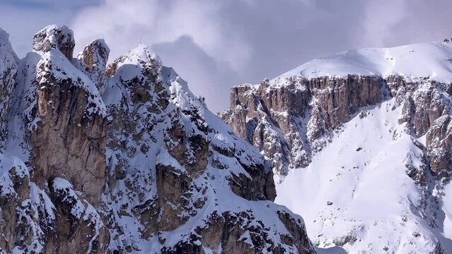 Drone Aerial Flight Over Majestic Mountain Peaks Dolomites, Italy