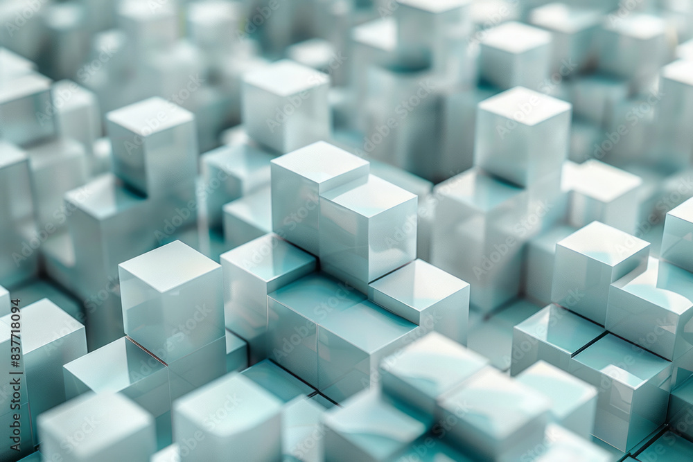 Poster a visual of a pixel grid where 3d cubes are arranged in a fractal pattern, creating intricate detail