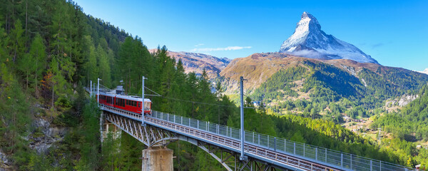 Zermatt, Switzerland. Gornergrat train on bridge