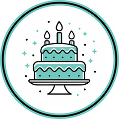 Birthday cake line art icon style illustration