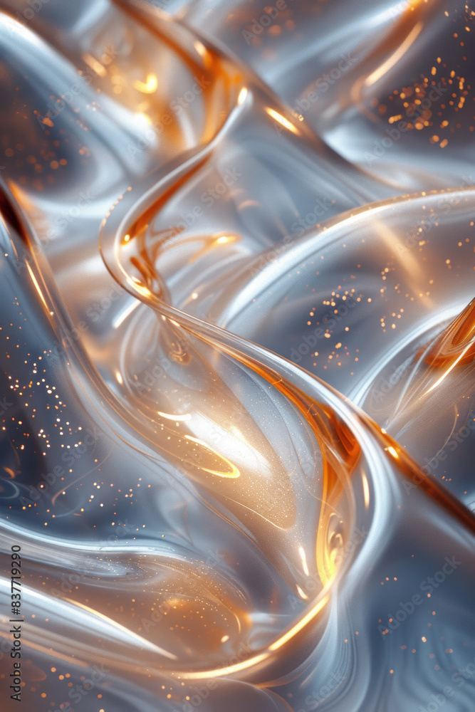 Poster gradient curves in metallic tones of gold and silver, creating luxurious and flowing waves,