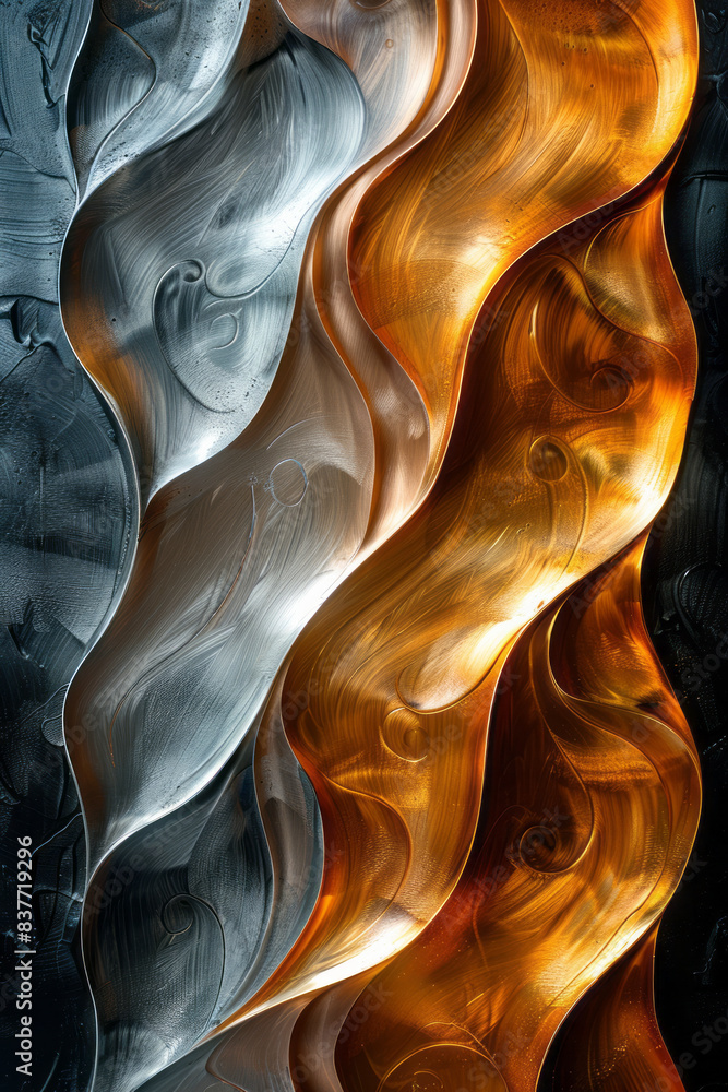 Aufkleber gradient curves in metallic tones of gold and silver, creating luxurious and flowing waves,