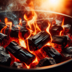 Close Up of Fiery Black Coals