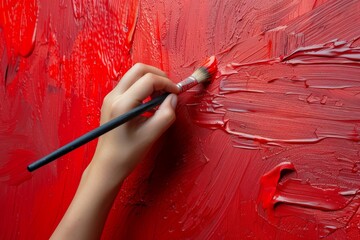 Concept Of Hand Painting Red Sample On Wall