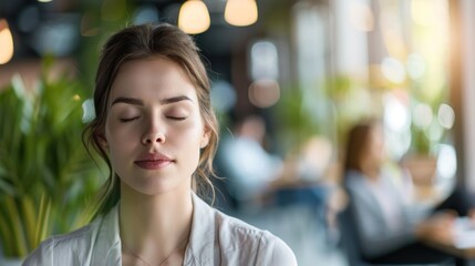 Obraz premium Woman relaxing with eyes closed in a cafe