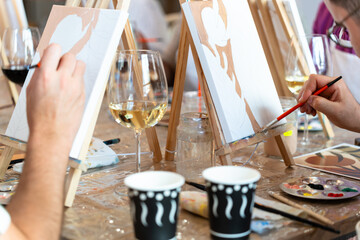 Sip and Paint Event. Creative art session with friends and wine
