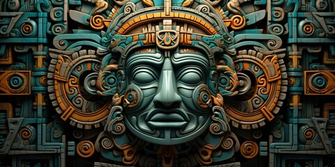 Fototapeta premium temple goddess, symmetrical mayan style stone relief