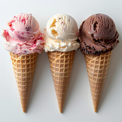 icecream in a cone with vanilla and chocolate