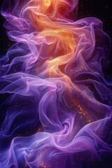 Abstract gradient curves in shades of purple and gold, forming regal and flowing waves,
