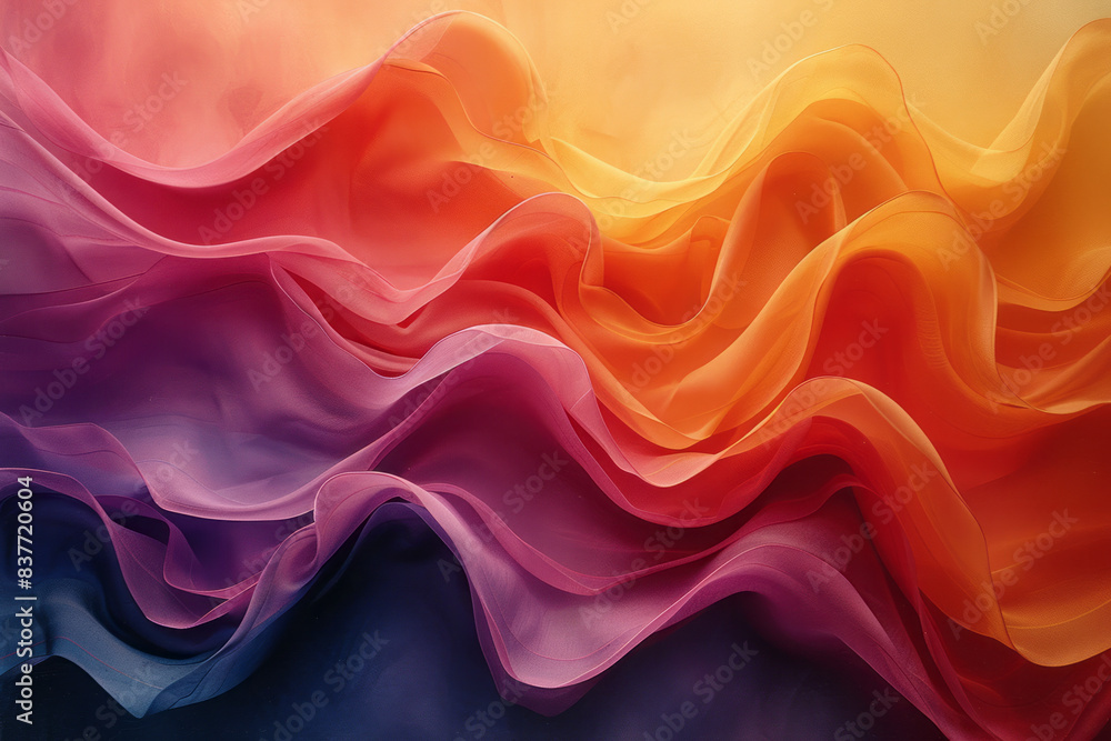 Poster a series of flowing waves with gradient curves in bright, cheerful colors, creating a sense of joy a